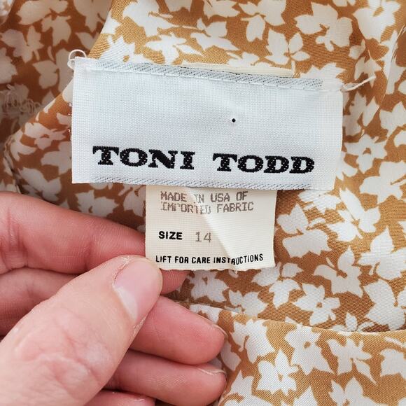 Vintage 60s 70s Tunic Tan White Leaf Print Large - Picture 4 of 11